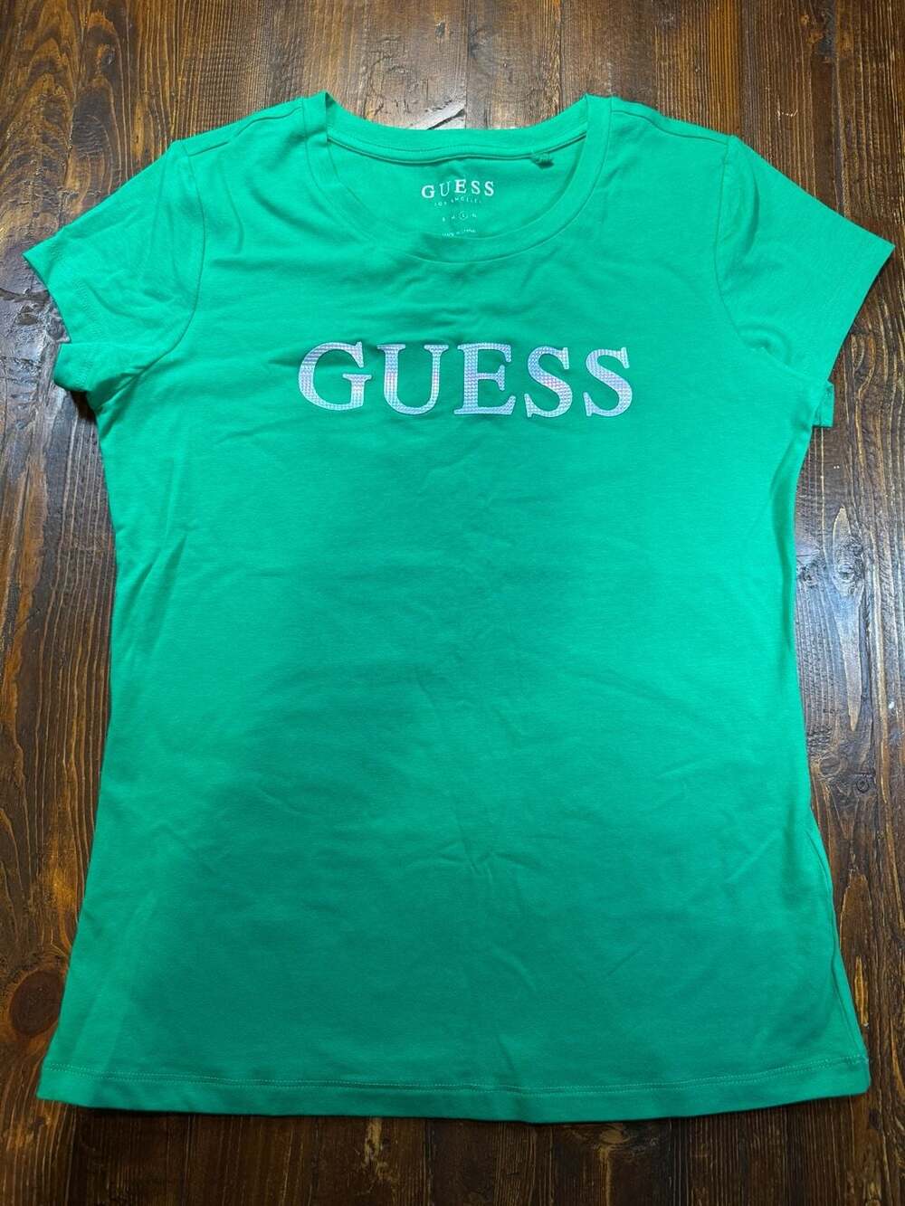 GUESS Los Angeles Women Green Short Sleeve Logo T-Shirt Size Large